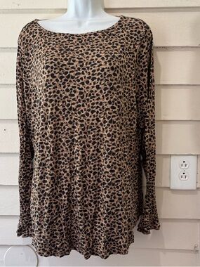 🔥5 for $25🔥 Maurices 24/7 Plus Size Leopard Print Ruffled Mini Bell Sleeve Top